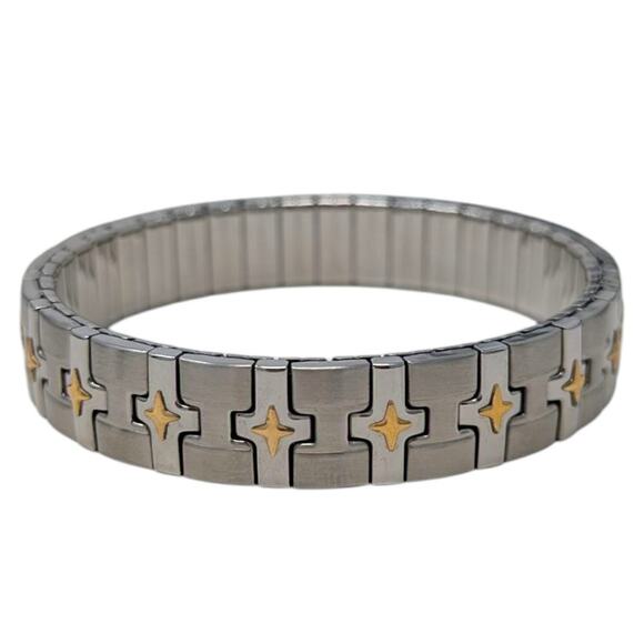 MiLor Italy Stainless Steel & 18K Gold Stretch Bracelet – 8", 23.69g - Picture 2 of 6